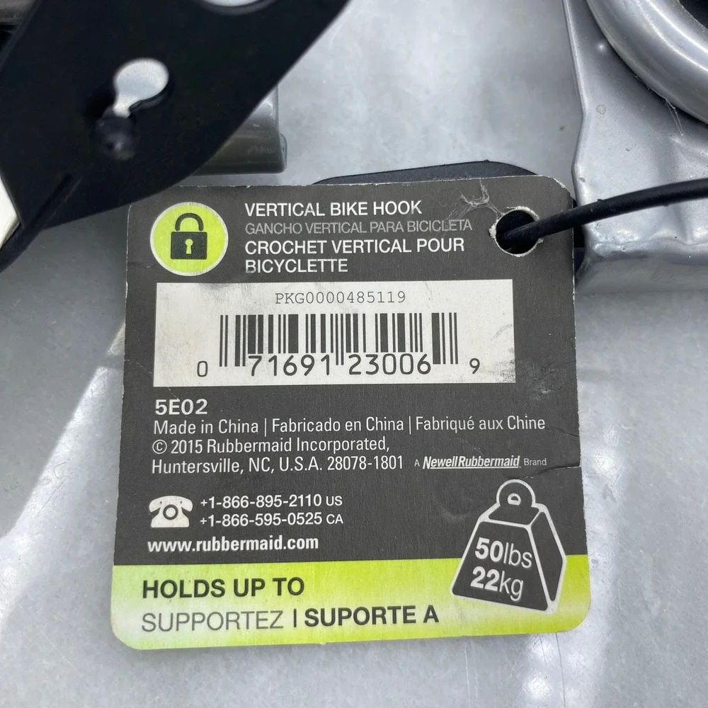 Rubbermaid FastTrack Rail Vertical Bike Hook Silver 2 Pack 5E02